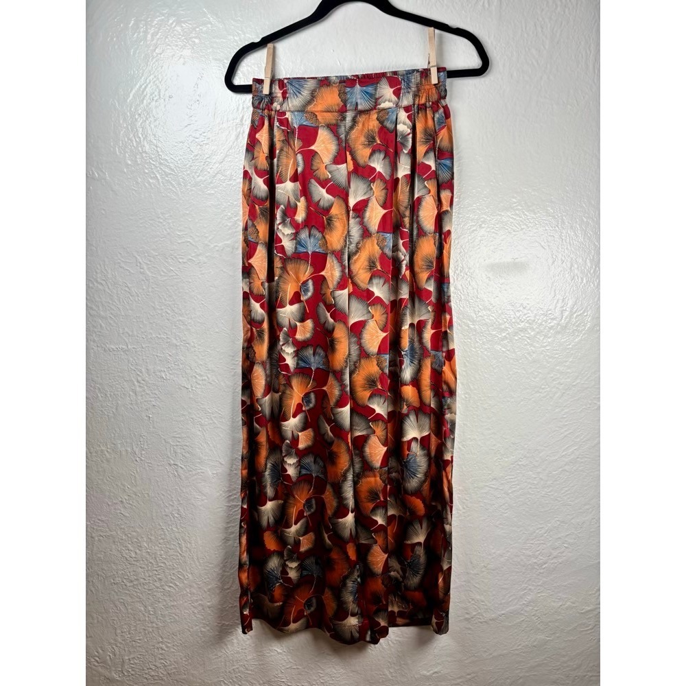 Wide Leg Pants Womens Small Red Ginkgo Leaf Palazzo Garden Wedding Guest Cottage